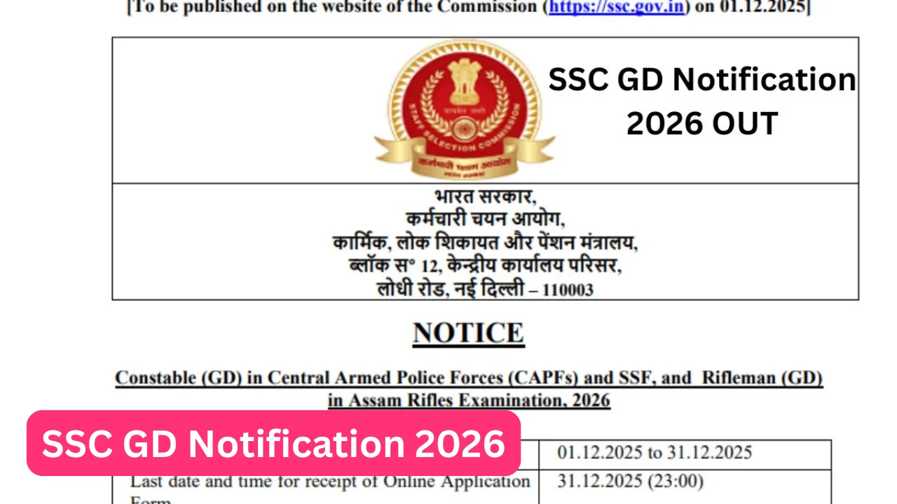 SSC GD Notification 2026: 25487 Vacancies, Apply Before December 31